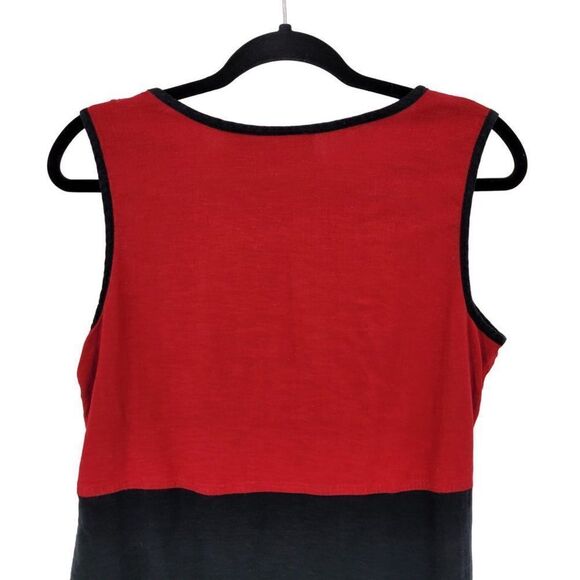 Vintage 90s Linen Sleeveless Shift Dress 10 Red Black Floral Embroidered - Picture 10 of 15